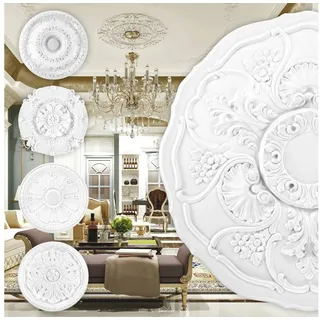 Grand Decor Wanddekoobjekt R123 (Stuckrosette aus PU hartschaum, weiß, Zierelement, Stuck, Wanddeko Wohnzimmer Decke Polyurethane rund)
