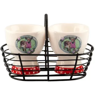MamboCat Eierbecher 2er Set Keramik Eierbecher Design: Reh - inkl. Metallkörbchen bunt