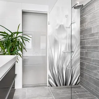 Duschrückwand mit Motiv selbstklebend - 0.35 mm Wandpaneel wasserfest Pusteblume schwarz weiss Landhaus Badrückwand fugenlos Smart matt 100x190 cm