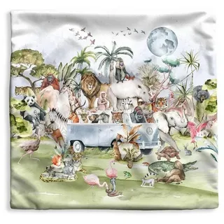 MuchoWow Dekokissen Dschungel - Bus - Tiere - Kinder - Pflanzen, Kissenbezüge, Kissenhülle, Deko Kissenbezug, Kissen, 40x40 cm bunt Quadratisch | 40 cm x 15 cm x 40 cm