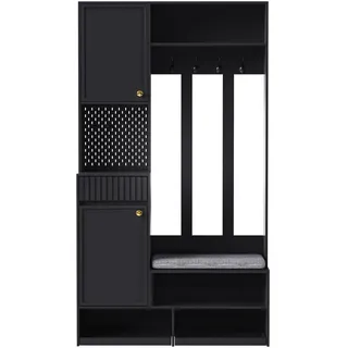 Okmyhome Garderobe, Schwarz, Holzwerkstoff, Rechteckig, 35x180x100 cm, Garderobe, Garderoben-Sets & Serien, Garderoben-Sets
