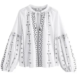 Next Langarmbluse Langärmelige Boho-Bluse mit Kontraststickerei (1-tlg) schwarz 36 (GB: 8)