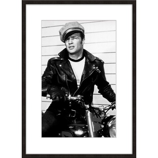 artissimo Bild mit Rahmen Bild gerahmt 51x71cm / schwarz-weiß Poster mit Rahmen / Marlon Brando, Film-Star: Marlon Brando schwarz