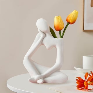 Denker Vase Aesthetic Skulptur Keramik Vasen für Pampasgras, Home Modern Körper Blumenvase Desktop Dekoration Vase, für Deko Wohnzimmer/Büro/Esstisch/Hochzeit Geschenk (19X14X9cm, Weiß Denker)