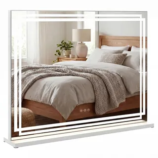 COSTWAY LED Beleuchteter Schminkspiegel, Hollywood Spiegel mit 3-farbigen dimmbaren Modi & Smart-Touch-Steuerung, Kosmetikspiegel für Schminktisch & Schlafzimmer (80 x 14 x 62 cm)