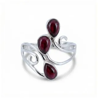 mantraroma Silberring SIDISTI aus 925 Silber mit Granat (Ring mit Schmuckbeutel), Damenring aus 925er Silber 62