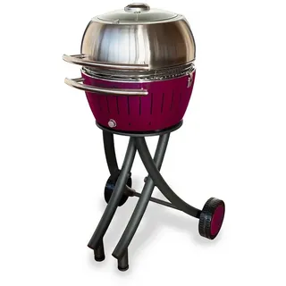LotusGrill Holzkohlegrill LotusGrill XL Gartengrill Set Pflaumenlila - Grillwagen/- haube XL