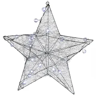 LED Leuchtstern, Weihnachtsstern Fenster 50 cm Metall Silber 20 LED Weiß, Weihnachtsdeko Fenster, Dekoration Weihnachten Weihnachtsbeleuchtung Innen
