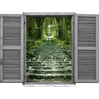 queence Wandtattoo Waldweg II (1 St), Wandsticker, Wandbild, selbstklebend, 3D, Fenster grün