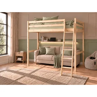 TICAA Hochbett Matthias 140 x 200 cm Kiefer massiv natur