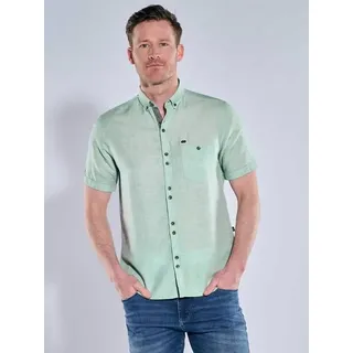 engbers Herren Kurzarm-Hemd mit Leinenanteil Grün regular uni Button Down - 3XL
