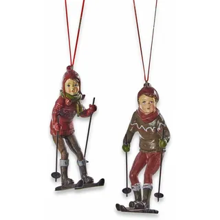 Loberon Figur 2er Set Gulbin, antikrot/antikbraun | Weihnachten, Winter, Festtage, Figur, Ski, Zuckersüße Figuren, Nostalgie pur, Handbemalt