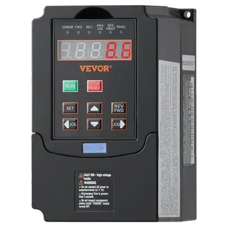 Vevor Frequenzumrichter VFD 2 PS, 1,5 kW, 7,5 A, 1- oder 3-phasiger 220-V-Eingang auf 3-phasigen 220-V-Ausgang, 40-60-Hz-Eingang, 0-400-Hz-Ausgang, VFD für Spindelmotor-CNC-Drehzahlregelung