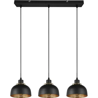 Pendelleuchte TRIO LEUCHTEN "Punch" Lampen Gr. Höhe: 150,0 cm, schwarz (schwarz matt) Pendelleuchten und Hängeleuchten 3-flg, Industrie-Look mit Doppelschirm schwarz-gold exkl 3xE27 max 40W