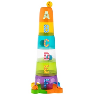 Chicco 2in1 Stapelbecher und Kugelbahn, 6 stapelbare Formen und verschiedene Kugel mit Buchstaben und Farben. Baue einen Turm, 6M+