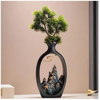 Tauzveok Grün Und Gold Keramik Vase, Moderne Aesthetic Room Decor, Blumenvase für Tischdeko Hochzeit, Wohnzimmer,Büro,Schlafzimmer Deko,B Black