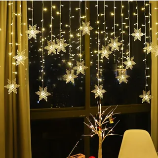 OAICIA Lichterkette LED Sterne Lichterketten 96 LED 3.5m Weihnachten Licht mit Stecker IP44 Wasserdicht Außen Innen 8 Modi Light für Weihnachten Halloween Balkon Vorhang Garten Party - Warmweiß