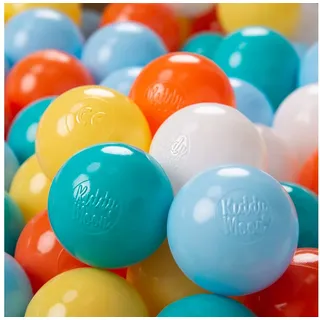 KiddyMoon 100 ∅ 6Cm Kinder Bälle Für Bällebad Spielbälle Baby Plastikbälle Made In EU, Weiß/Gelb/Orange/Baby Blau/Türkis
