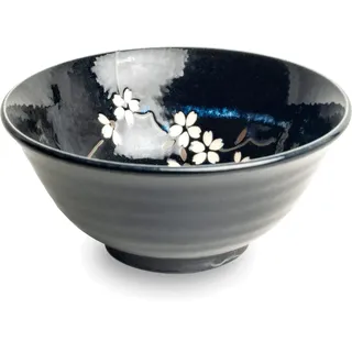 Japan-Bowls ASIATICA | Ramen Bowl Porzellan-Schalen 15 cm | Hochwertige asiatische Schüssel für Reis, Nudeln, Tapas, Udon, Müsli - Suppen-Schale mit japanischen Designs (Anemone Blau)