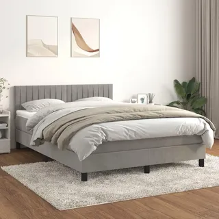 KOIECETA Boxspringbett mit Matratze Polsterbett Bett Hotelbett Einzelbett Bettrahmen Bettgestell Lattenrost Schlafzimmerbett Hellgrau 140x200 cm Samt