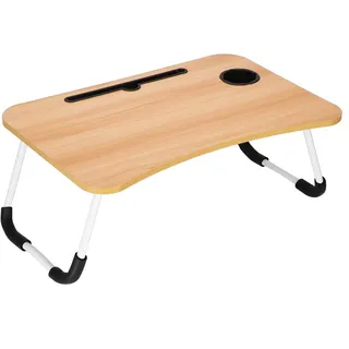 SPRINGOS Klappbarer Laptoptisch 60x40 cm höhenfrei Braun | Mobiler MDF-Betttisch mit Getränkehalter und Tabletfach für komfortables Arbeiten, Lernen und Entspannen
