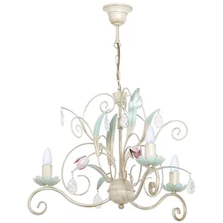 Licht-Erlebnisse Verspielte Hängeleuchte in Weiß Rosa Floral 3x E14 bis zu 60 Watt 230V aus Metall & Glas Küche Esszimmer Pendelleuchte Hängelampe Pendellampen innen Beleuchtung