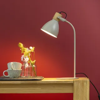 Tischlampe mit 52 cm Höhe - skandinavische Tischleuchte aus Kautschukbaum | Tischlampe, 52 cm Höhe, E27, max. 40 W, schwenkbar, Schalter, grau