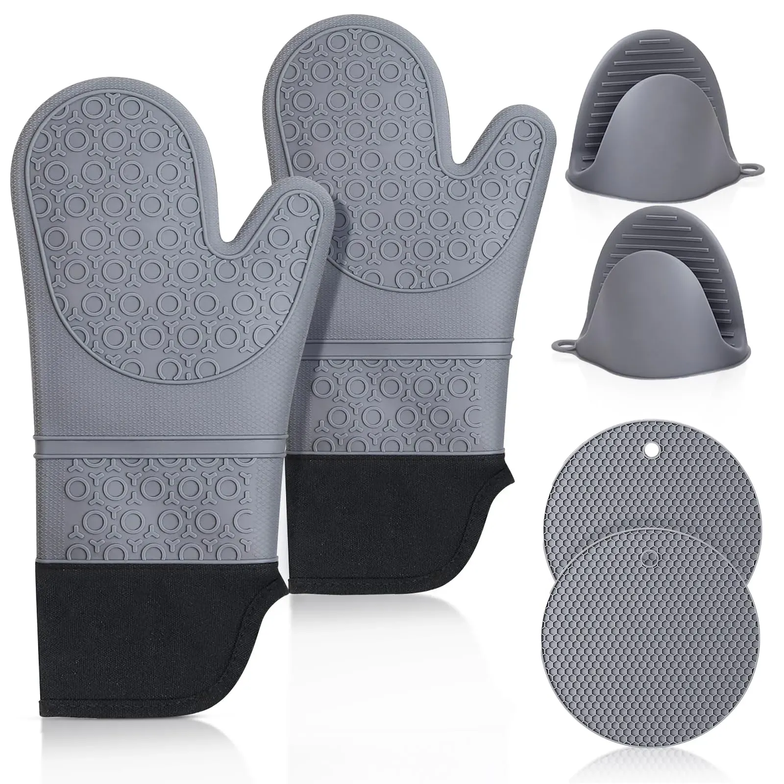 Küchen-Set Mit Ofenhandschuh, Topflappen & Küchentüchern – Hitzebeständig Bis 260°C, Rutschfeste Silikon-Oberfläche