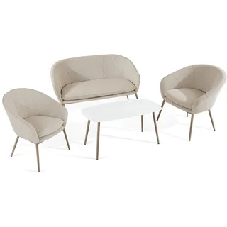 Konsimo® Gartenmöbelset, Weiß, Textil, Metall, 4-teilig, Gartenmöbel, Gartenmöbel-Sets