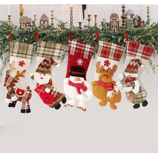 Homewit Christbaumschmuck Weihnachtsstrumpf Sackleinen Nikolausstrumpf Geschenktasche Socken (5-tlg), Perfekt Weihnachtsdekor