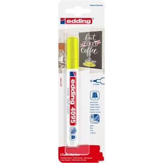 edding 4095 Kreidemarker - neon-gelb - 1 Kreidestift - Rundspitze 2-3 mm - Kreidestift für Tafel abwischbar - zum Beschriften von Fenster, Glas, Spiegel - Tafelstift mit deckenden Farben