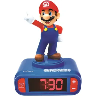 Lexibook - Nintendo Super Mario - Wecker Nachtlicht, Leuchtfigur, Auswahl aus 6 Alarmen, 6 Soundeffekten, Uhr, Wecker für Jungen und Mädchen, Snooze, für 3 plus Jahren, Blau/Rot - RL800NI