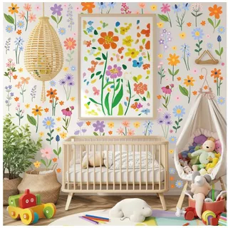FOUORTUNATE-BEE Wandtattoo Blumen Wandsticker Kinderzimmer Mädchen Wandtattoo Set 16 Stück, 16 Blumen Wandaufkleber Kinderzimmer Babyzimmer Mädchen Deko