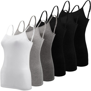 BQTQ 6 Stück Basic Camisole verstellbare Träger Weste Top für Damen und Mädchen, Schwarz, Weiß, Grau, Dunkelgrau, Large