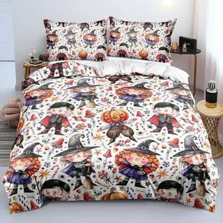 Bettwäsche-Set 220x240 cm Mikrofaser Halloween Kürbis Schädel 3-teilig