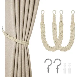 Raffhalter Für Gardinen, 4 Beige Handgewebte Raffhalter, Gestrickte Raffhalter Aus Kordel, Gestricktes Gardinenzubehör Für Die Innen- Und Außendekoration