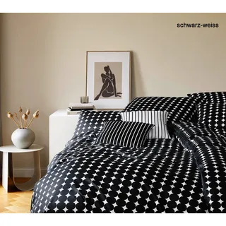 Elegante Mako-Satin Bettwäsche Bubbles - 135x200 cm + 40x80 cm	schwarz-weiss
