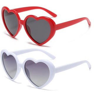 YUELUQU Herz Sonnenbrille Damen Herren Polarisierte 90er Vintage Festival accessoires Party brille (Rot+ Weiß)