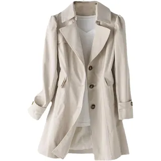 Vagbalena Mode Langer Damen Trenchcoat Eleganter Einreihiger Mantel Revers Winddichter Mantel Langarm Mittel Langer Herbstmantel Arbeit Büro Erbsenmantel (Beige,M) - M