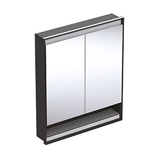 Geberit One Unterputz Spiegelschrank 505822007 75 x 90 x 15 cm, schwarz matt/Aluminium pulverbeschichtet, mit Nische und ComfortLight, 2 Türen