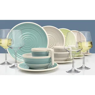 Melamin Camping Geschirr Set 1-4 Personen Harmonie 16-32 Teilig + Gläser Wassergläser Weingläser Champagner-Gläser Flûtes Tafelgeschirr Picknick BBQ Kochgeschirr