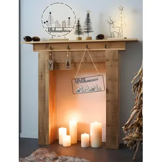 Dekoleidenschaft Kaminkonsole Rustikal aus recyceltem Holz, 100x22x89 cm, Kaminumrandung, Kaminsims
