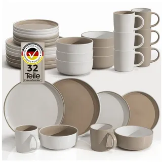 Hausfelder Geschirr-Set Steingut Geschirrset 8 Personen 32teilig Mix, Shadow Stone/Nordic Sand (32-tlg), 8 Personen, Steinzeug, spülmaschinen- & mikrowellengeeignet, Reaktivglasur braun