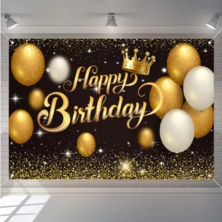 30. Geburtstag Deko für Männer/Damen, 40 Geburtstag Stoff Schild Plakat 50. Jubiläumsparty Hintergrund Banner 60 Geburtstagsdeko Schwarz und Gold, 1,5m