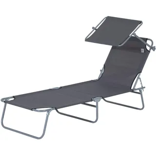 Outsunny Sonnenliege klappbar Gartenliege mit Dach, Liegestuhl mit 4-Fach verstellbare Rückenlehne, wetterfeste Campingliege bis 120 kg belastbar, für Garten Strand Pool, Grau