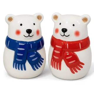 MIJOMA Salz- & Pfefferstreuer Set - Stilvolles Porzellandesign, Lebensmittelecht, Einfach zu Befüllen - Verschiedene lustige & niedliche Designs zur Auswahl (Eisbären, 2-teilig)
