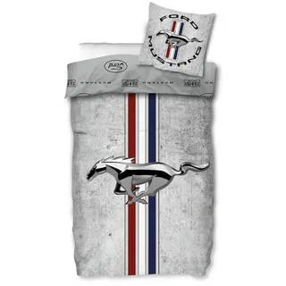 SkyBrands Bettwäsche Ford Mustang - Auto-Liebhaber - Bettwäsche-Set, 135x200 & 80x80, Baumwolle, 100% Baumwolle grau