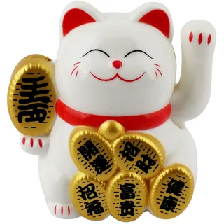 Glückskatze Mini Maneki-neko Wohlstand weiß Solar 5cm Winkekatze Lucky cat