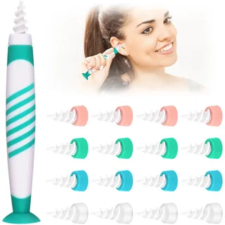 Ohrenschmalz Entferner, Ohrenreiniger Q-grips,Verbesserte Version Ohrreiniger für Erwachsene und Kinder,360° Spirale Silikon Ohrreiniger Ohrenschmalz Entferner Sauger mit 16 Ersatzköpfe Cleaner