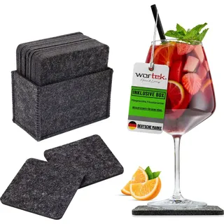 WORTEK Filzuntersetzer eckig für Gläser 10er Set I 10cm I Anthrazit - Schwarz